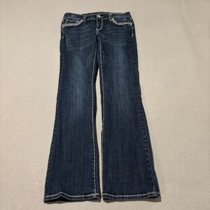 LA Idol USA Womens Flare Jeans Size 11 Dark Wash Rhinestone Embellished 2000s